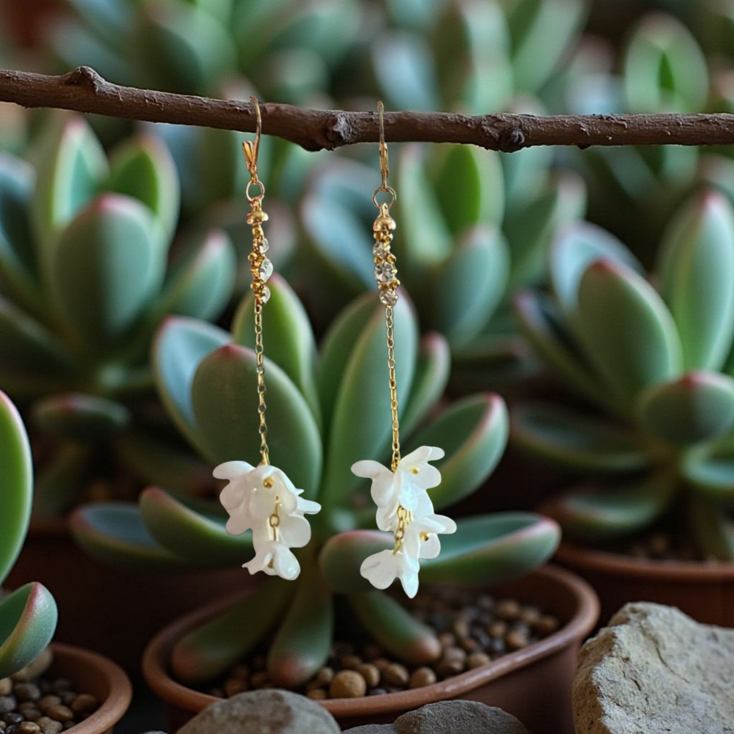 White Flower Dangle Earrings