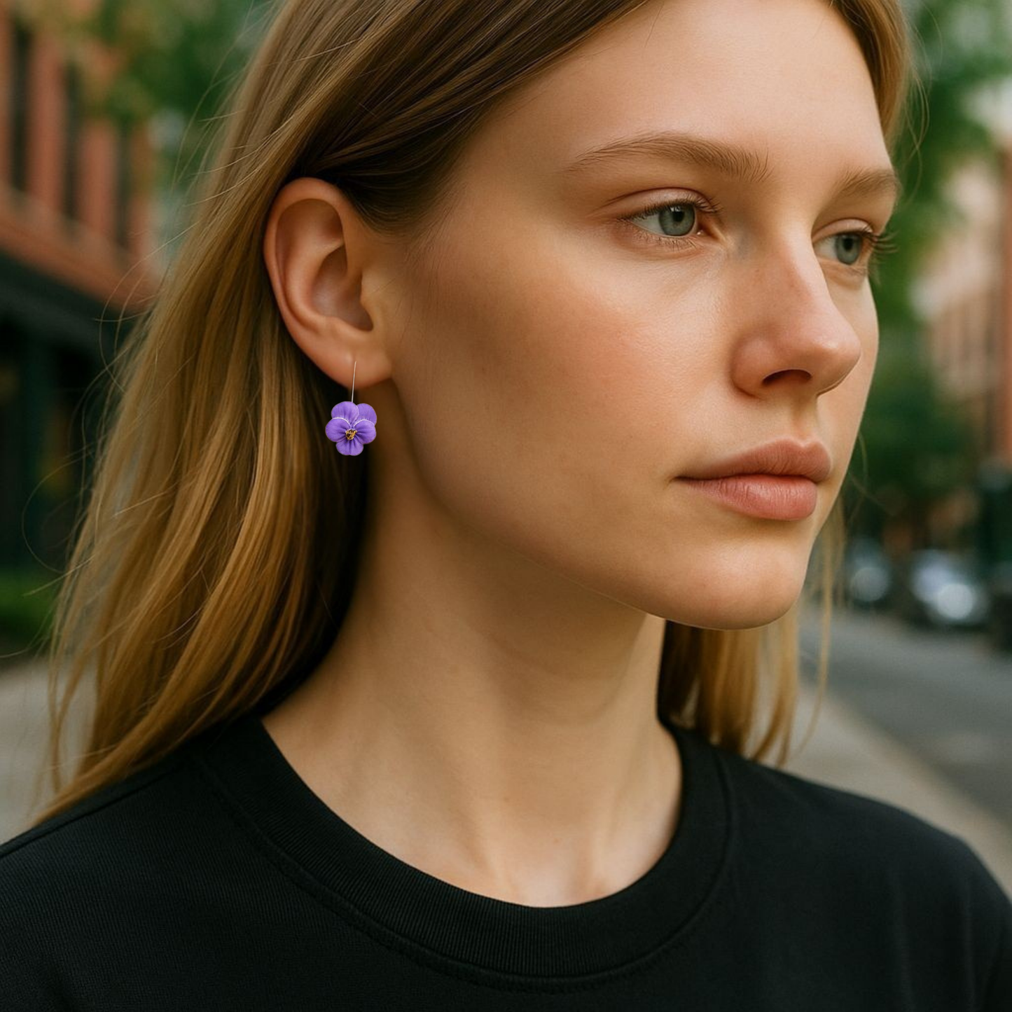 Purple Pansy Drop Earrings